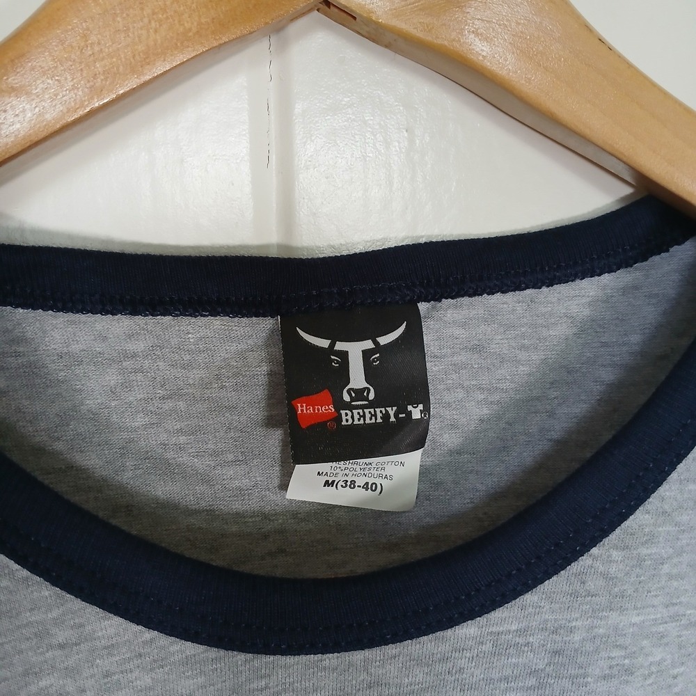 Coppertone T-Shirt Mens Medium Gray Ringer Graphic Hanes Beefy-T Y2K Retro - Picture 4 of 7